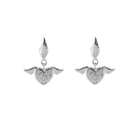 Boucles d'oreilles Pendantes Coeur Argent 925/1000 Zircon