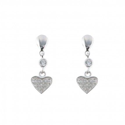 Dangling Earrings Heart 925/1000 Silver Zirconium