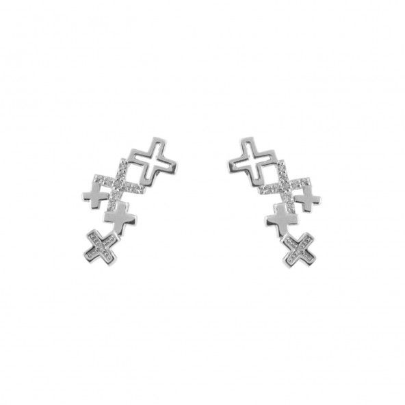 Boucles d'oreilles Croix Argent 925/1000 Zircon