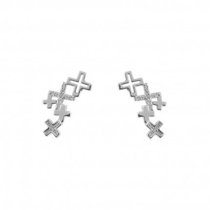 Boucles d'oreilles Croix Argent 925/1000 Zircon