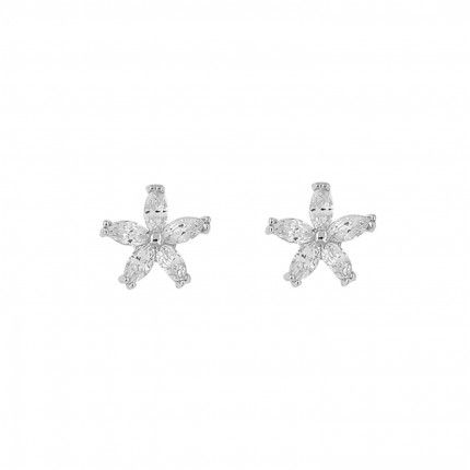 Boucles d'oreilles Pendantes Fleur Argent 925/1000 Zircon