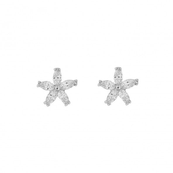 Boucles d'oreilles Pendantes Fleur Argent 925/1000 Zircon