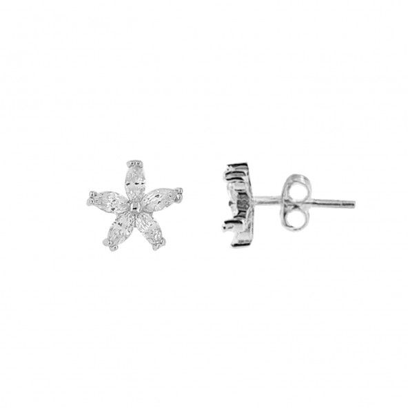 Boucles d'oreilles Pendantes Fleur Argent 925/1000 Zircon