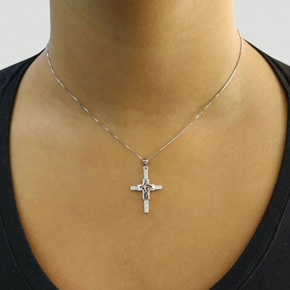 925/1000 Silver Cross Zirconium Pendent