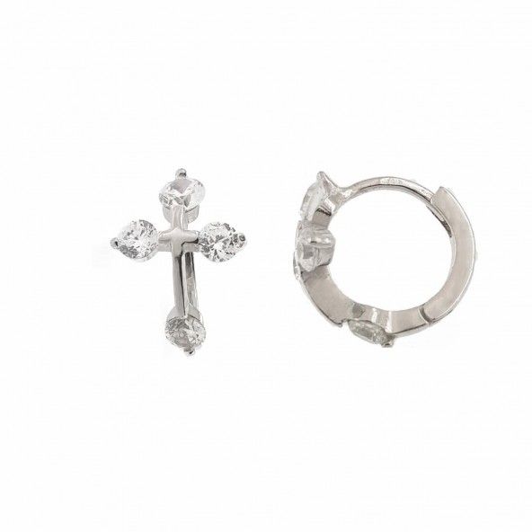 Silver 925/1000 Hoops cross with 3 Zirconium stones