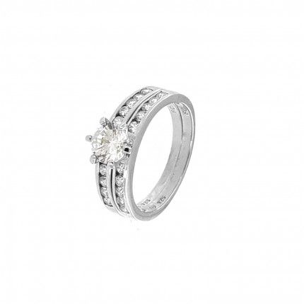 925/1000 Silver Double Ring with Solitaire Zirconium