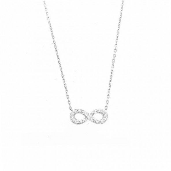 Colar Amuleto Sinal de Infinito Prata 925/1000 com Pedras Zirconia