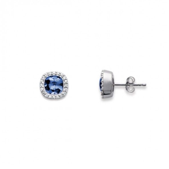 Boucles d'Oreilles Solitaires Argent 925/1000 Pierres Zirconium Bleues Carrs 8 mm