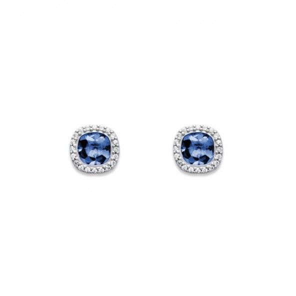 Boucles d'Oreilles Solitaires Argent 925/1000 Pierres Zirconium Bleues Carrs 8 mm