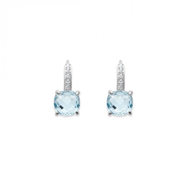 Boucles d'Oreilles Pendantes avec Pierres Zirconium Bleu Ciel 6 mm