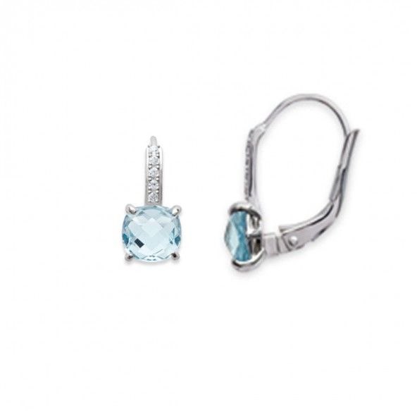 Boucles d'Oreilles Pendantes avec Pierres Zirconium Bleu Ciel 6 mm