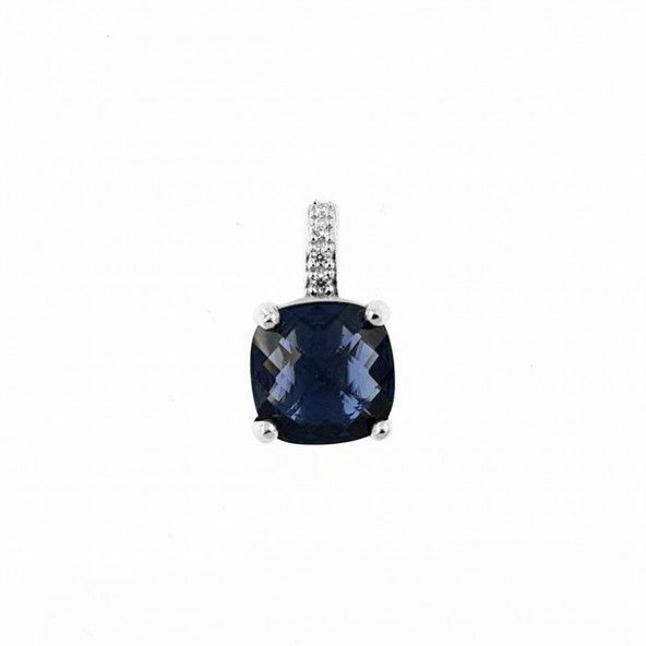 Pendente Prata 925/1000 com Zircnia quadrada grande Azul e pequenas Brancas 9mm.