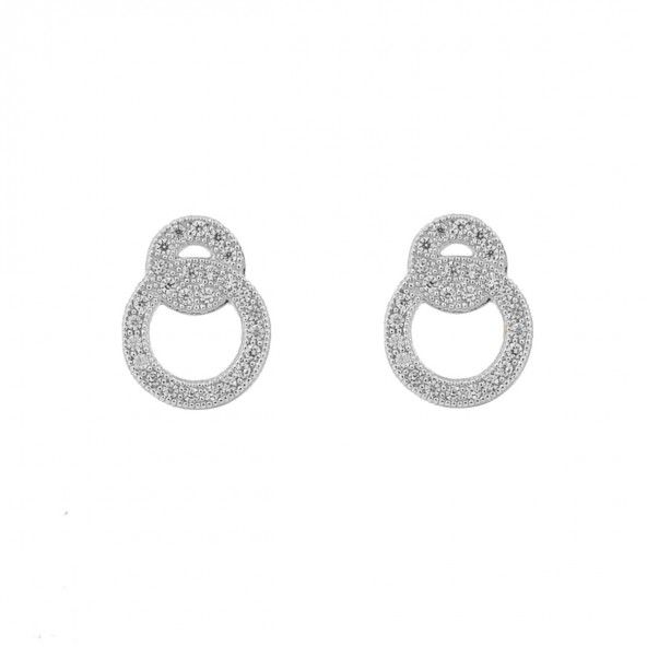 925/1000 Silver Fixed earrings two rings interlaced with White Zirconium 12mm.