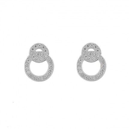 925/1000 Silver Fixed earrings two rings interlaced with White Zirconium 12mm.