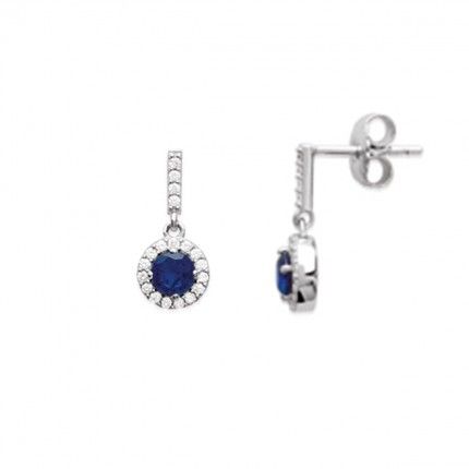 Silver 925/1000 Solitaire Pendants Earrings Round Blue and White Zirconium 7mm.
