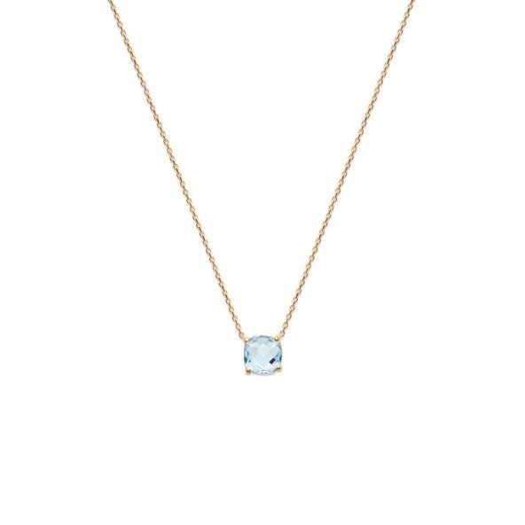 Collier extensible Plaqu Or avec Pierre Zirconium 9mm Bleu Ciel