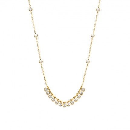 Gold Plated Chain 40cm / 42cm / 45cm with many round white Zirconia with 4mm.