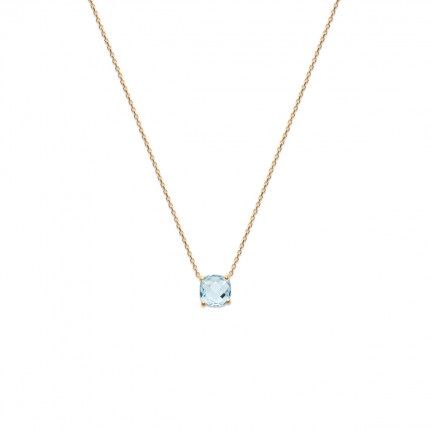 Collier extensible Plaqu Or avec Pierre Zirconium 9mm Bleu Ciel