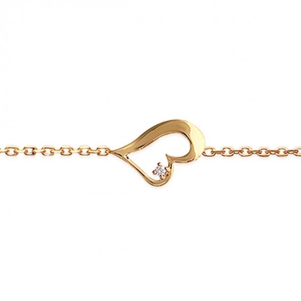 Gold Plated Bracelet with heart and zirconia 10mm/16cm-18cm.