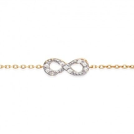 Bracelet plaqu or Symbole de l'infini avec zircone 7mm-15mm et 16cm-18cm.