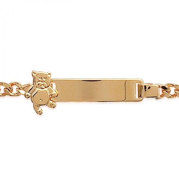 Gold Plated Bracelet with Plate and Bear, 6mm-23mm / 14cm-16cm.