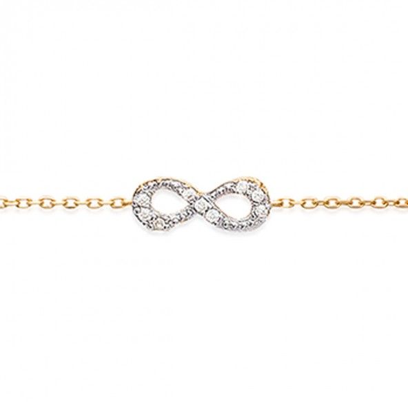 Bracelet plaqu or Symbole de l'infini avec zircone 7mm-15mm et 16cm-18cm.