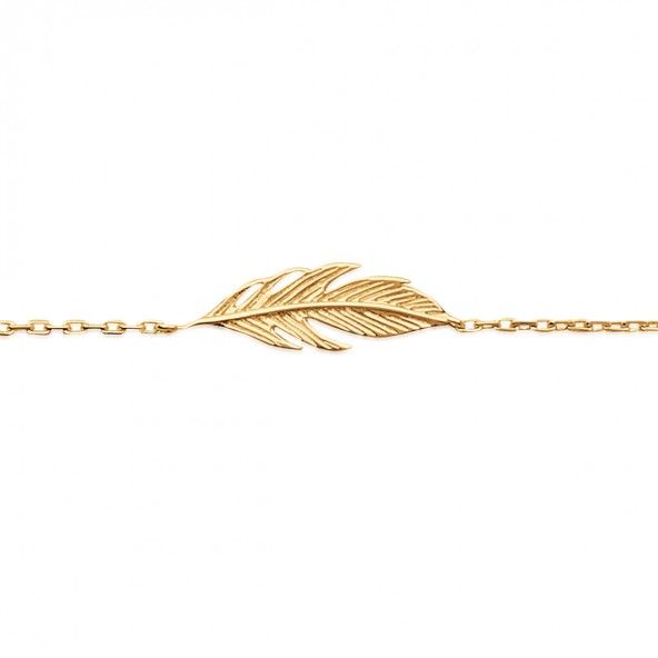 Gold Plated Bracelet with Feather, 20mm-7mm / 16cm-18cm.