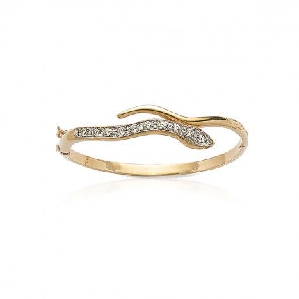 Bracelet Rigide Serpent avec Zirconium  Plaqu Or 4mm, 62mm.