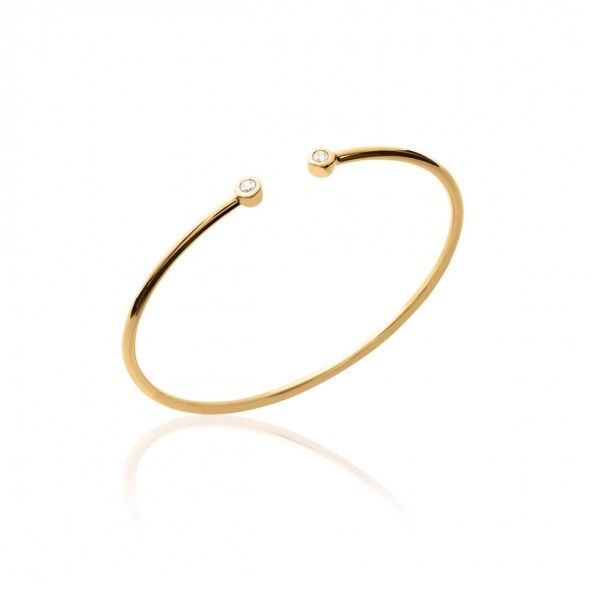 Gold Plated Rigid Bracelet with Opening and Zirconia 4mm, 56mm.