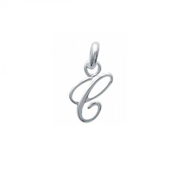 Pendentif lettre C initiale cursive fantaisie prnom en Argent 925/1000