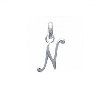 Pendentif lettre N initiale cursive fantaisie prnom en Argent 925/1000