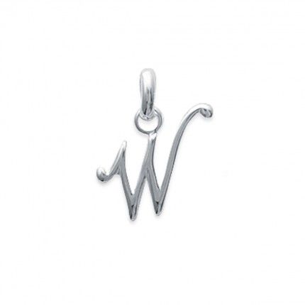 Pendant cursive letter W initial name in Silver 925/1000