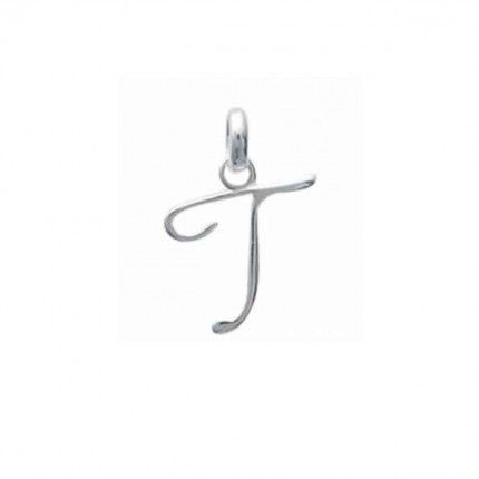 Pendentif lettre T initiale cursive fantaisie prnom en Argent 925/1000