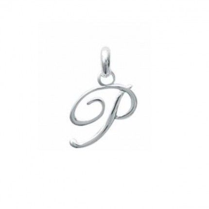 Pendentif lettre P initiale cursive fantaisie prnom en Argent 925/1000