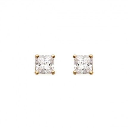 Gold Plated Earings with square zirconia 6mm.