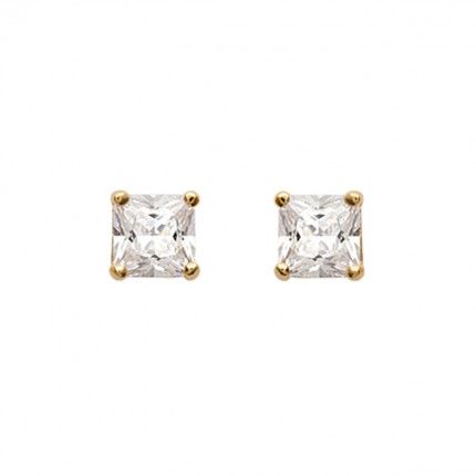 Gold Plated Earings with square zirconia 12mm.