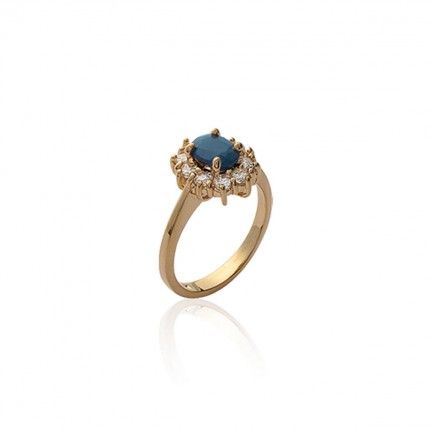 Bague en Courone plaqu or avec zircons bleue et blanche 12 mm