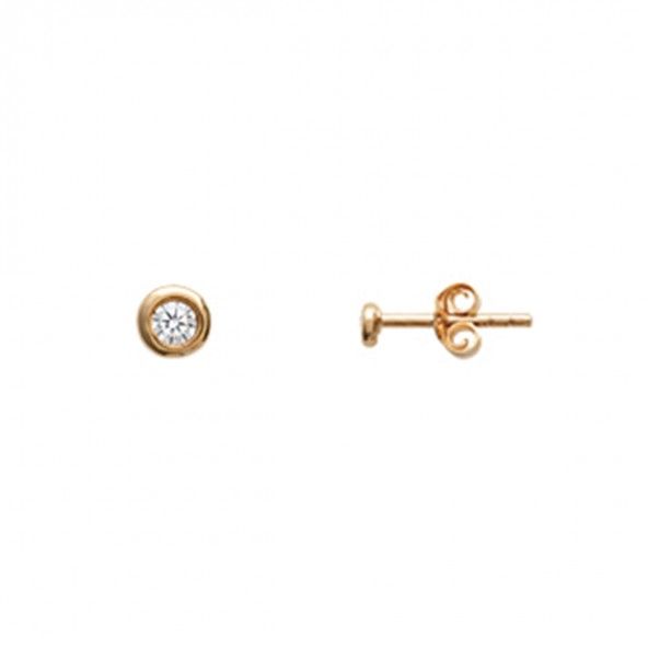 Gold Plated Earings solitaire with round  zirconia 3mm.