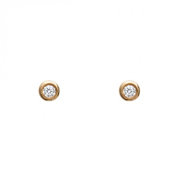 Gold Plated Earings solitaire with round  zirconia 3mm.