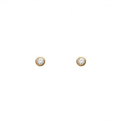 Boucles d'oreilles plaqu or Solitaire Zircon 4mm.