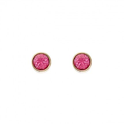 Gold Plated Earings solitaire with round pink zirconia 4mm.