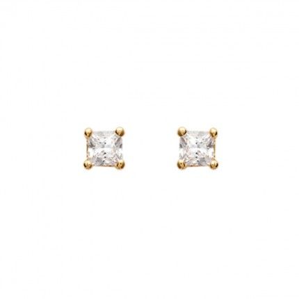 Gold Plated Earings solitaire with square zirconia 4mm.