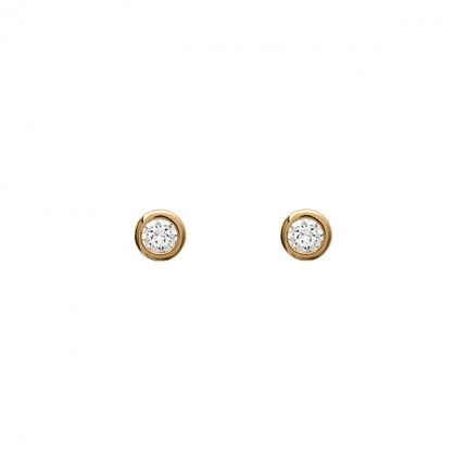 Gold Plated Earings solitaire with round  zirconia 6mm.