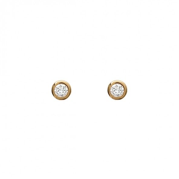 Gold Plated Earings solitaire with round  zirconia 6mm.