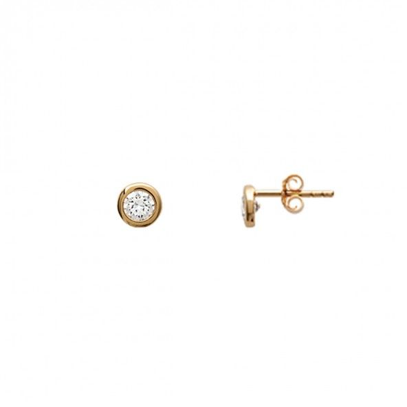 Gold Plated Earings solitaire with round  zirconia 6mm.