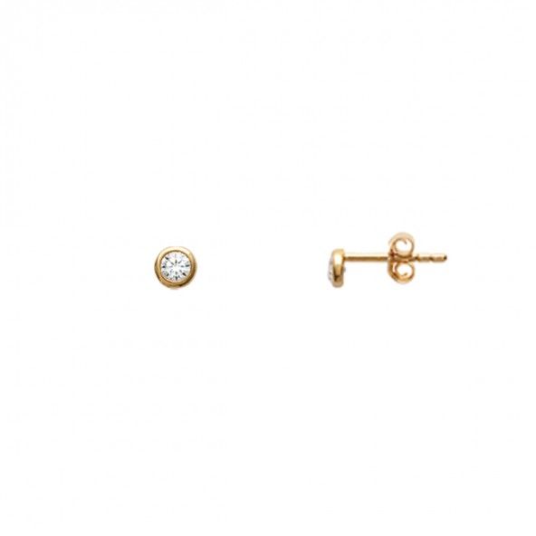 Gold Plated Earings solitaire with round  zirconia 4mm.