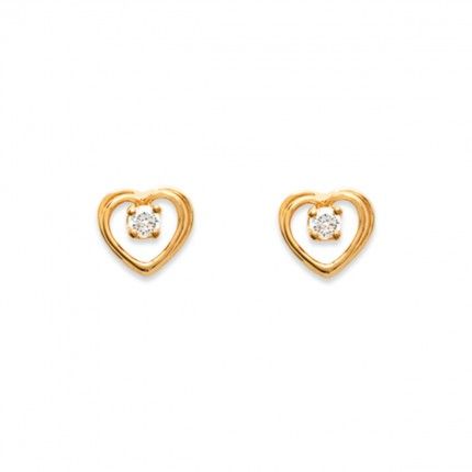 Gold Plated Earings heart shape with zirconia 8mm.