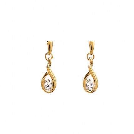 Gold Plated pendent Earrings with zirconia 6mm/14mm.