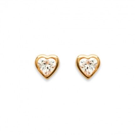 Gold Plated Earrings heart shape with zirconia 6mm.