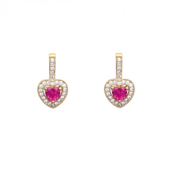 Boucles d'Oreilles pendantes en forme de Coeur avec Zirconium au milieux Blanc Plaqu Or 8 mm